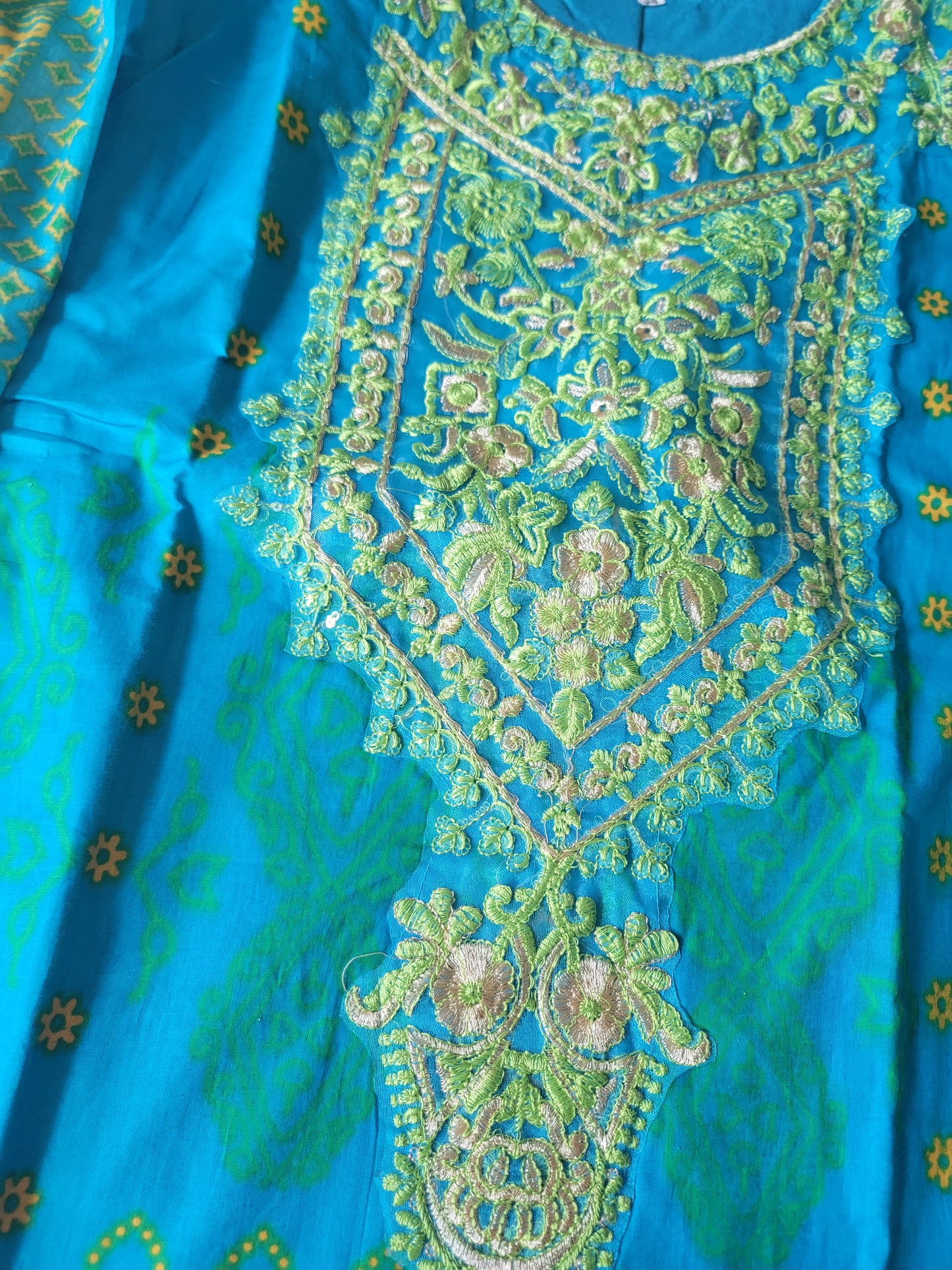 Blue Green Lawn Cotton Salwar Kameez