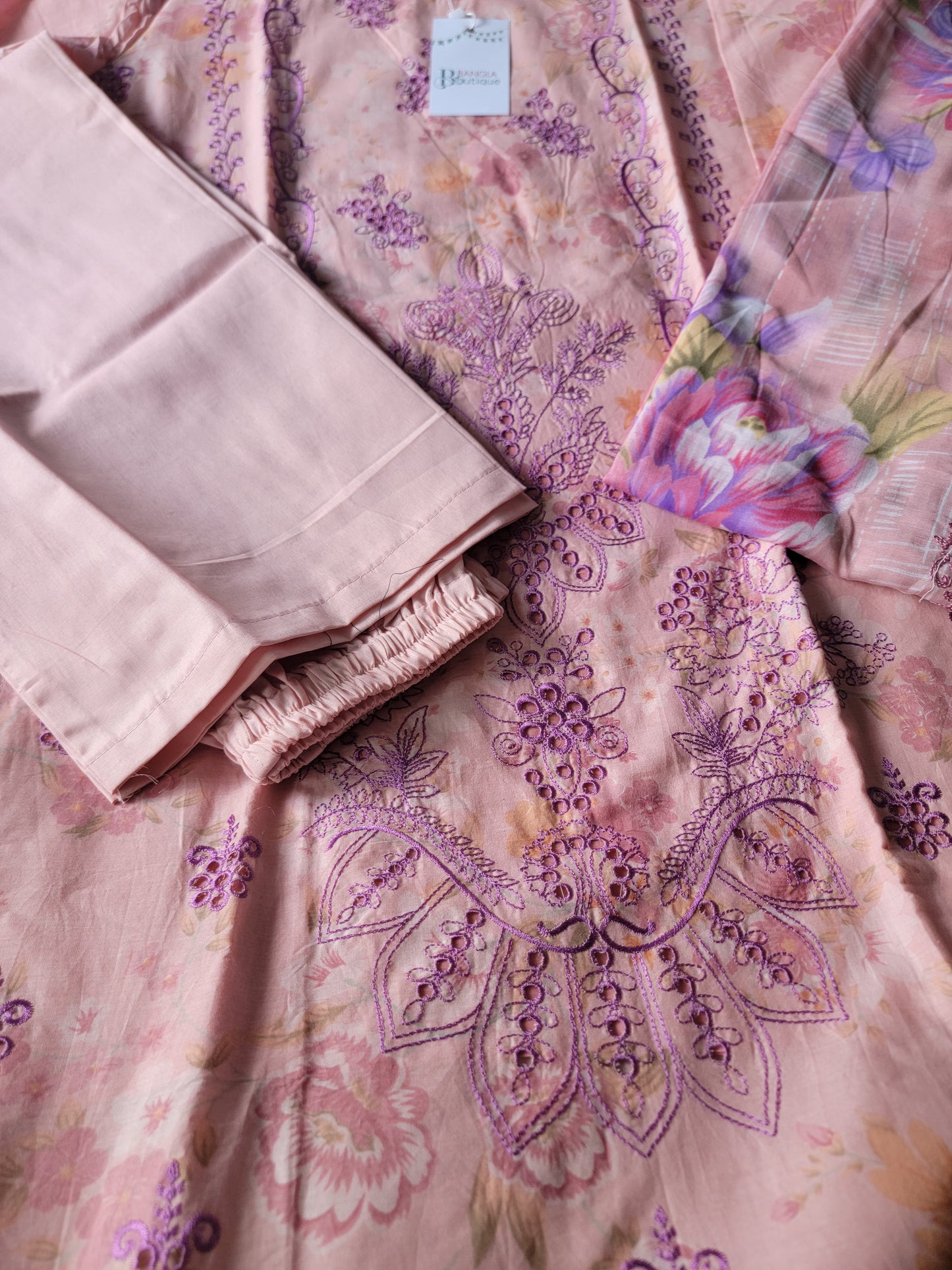 Pink Cotton Print & Embroidered Salwar Kameez