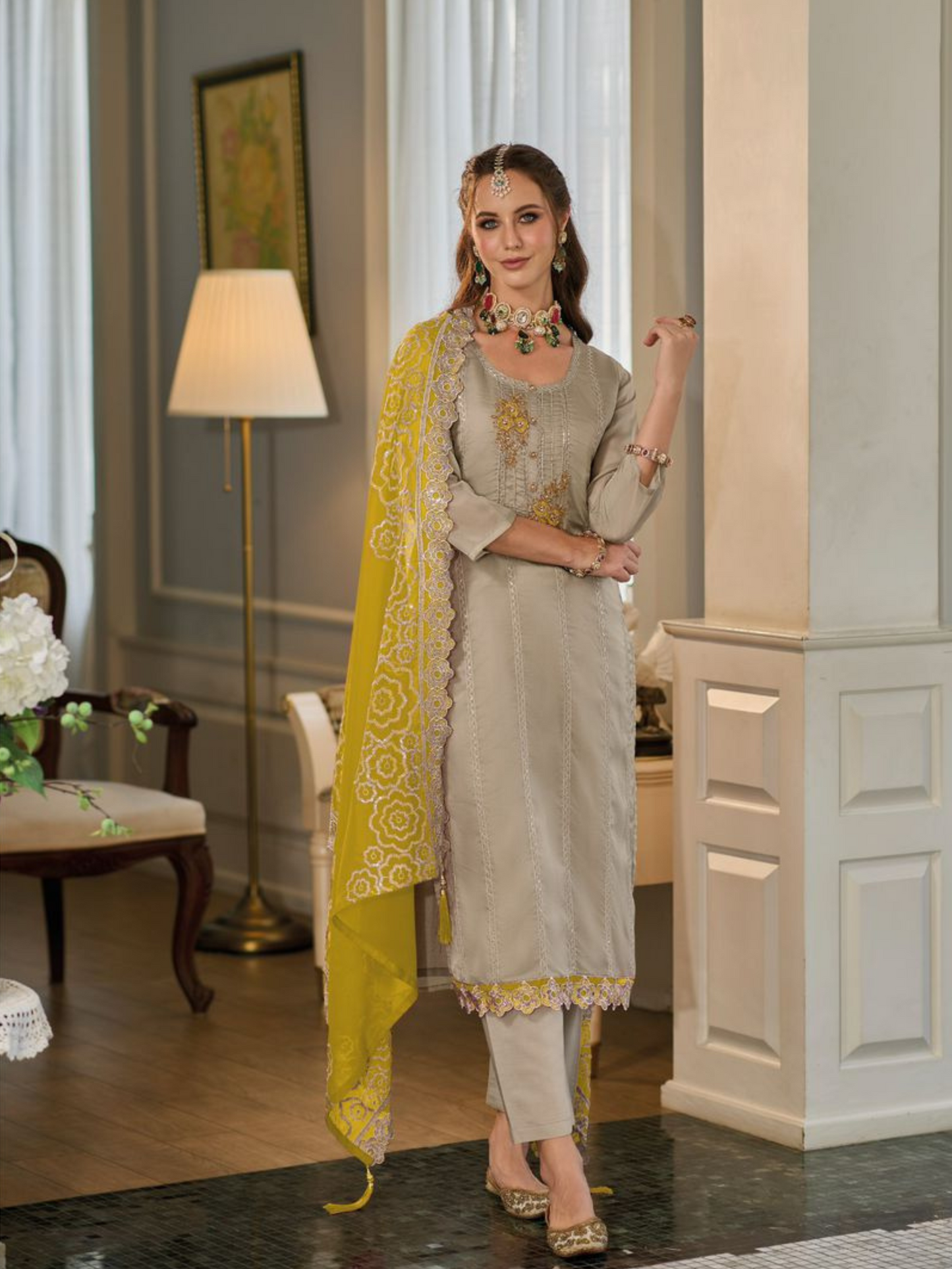 Kyra Yellow Organza Salwar Kameez