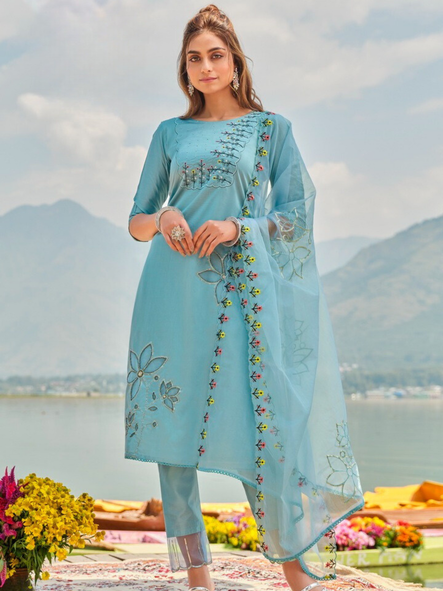 Nayla Blue Chanderi Salwar Kameez