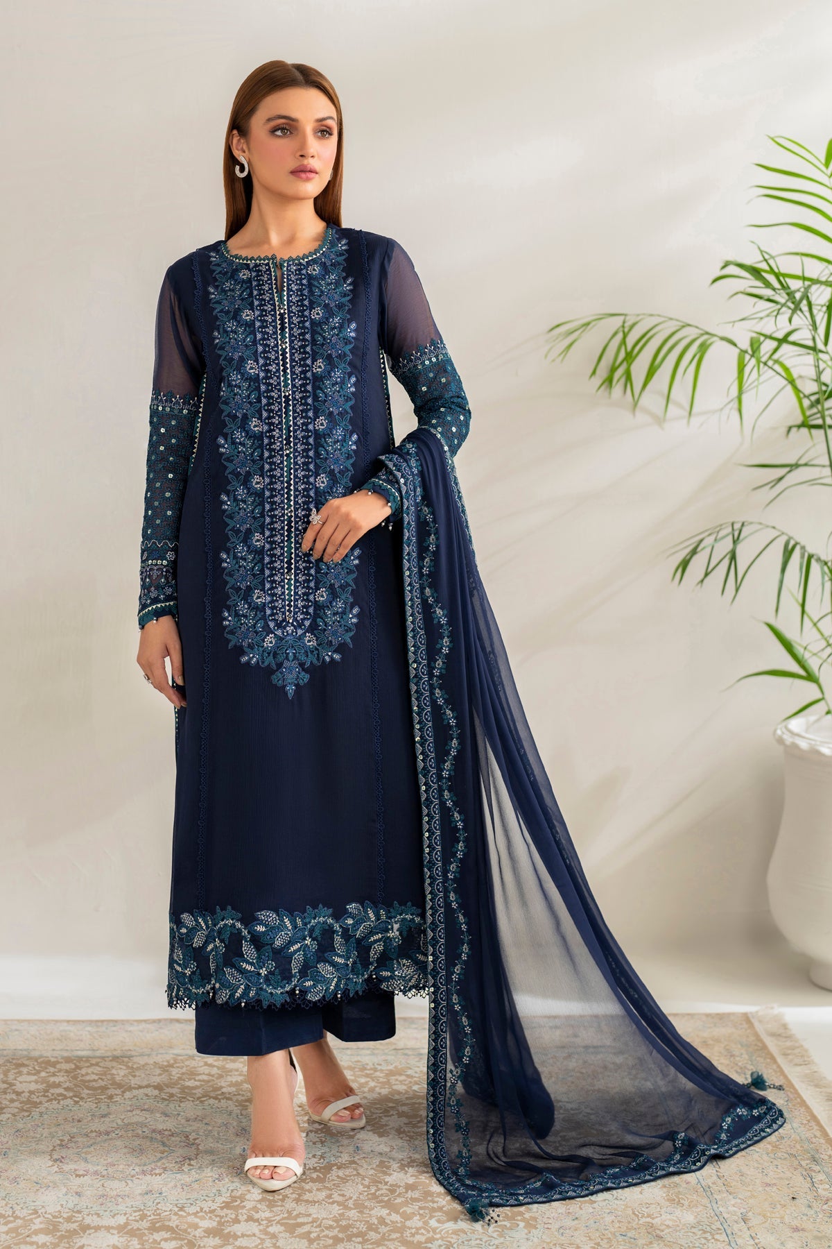 Dark Blue Chiffon Salwar Kameez