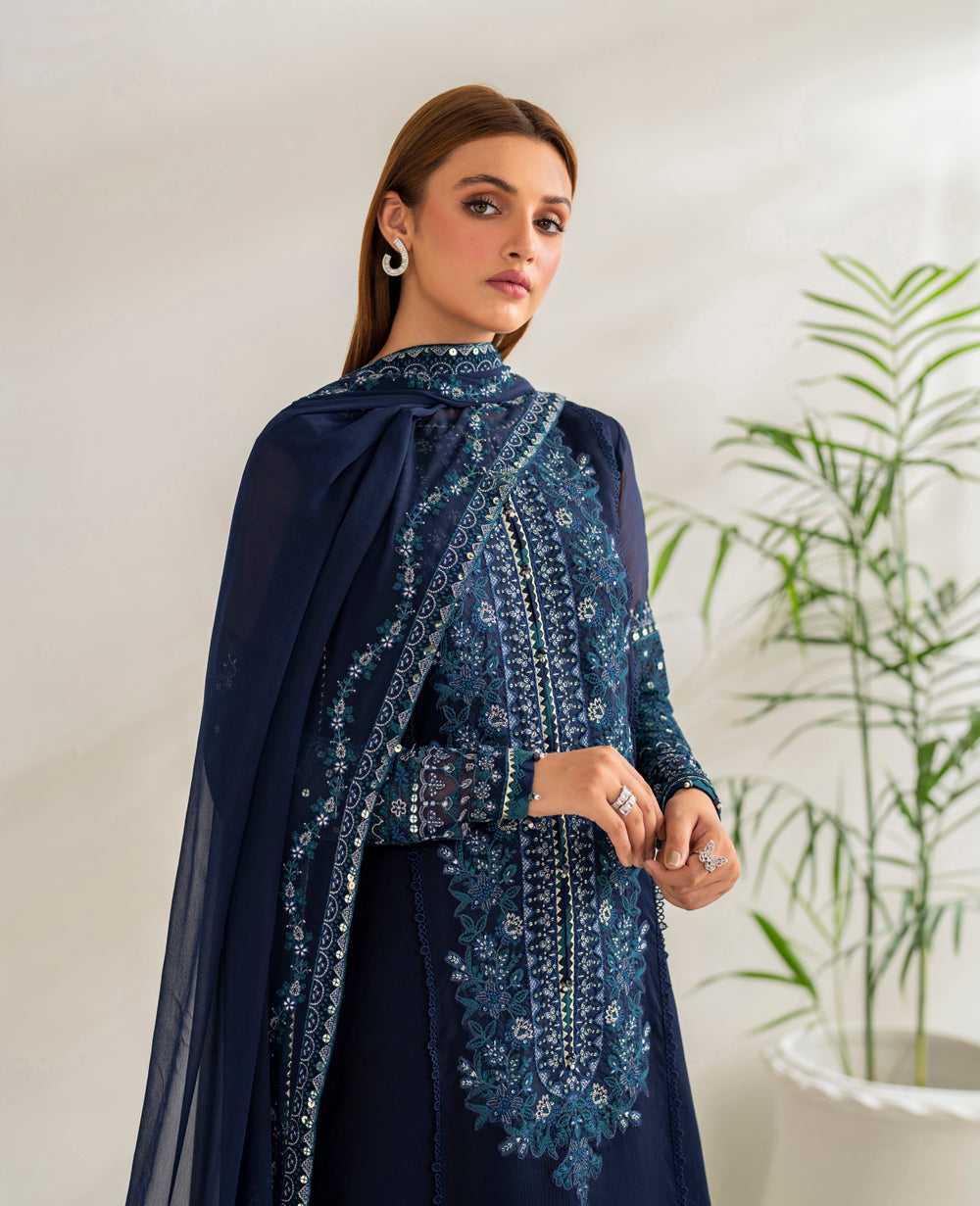Dark Blue Chiffon Salwar Kameez
