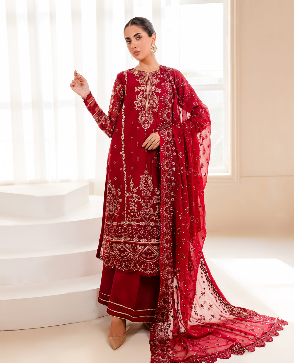 Zara Red Chiffon Salwar Kameez