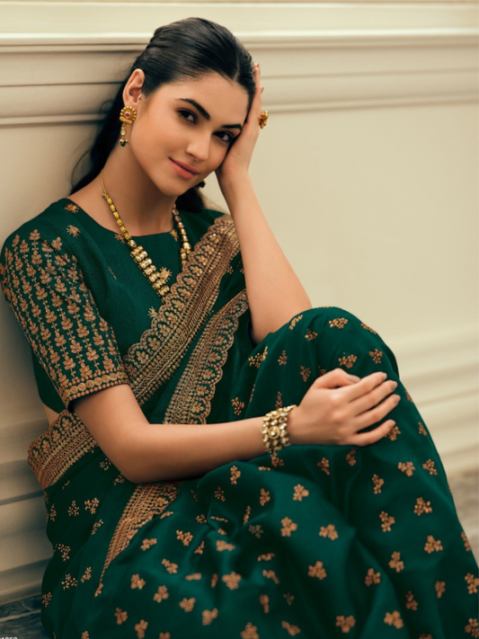 Forest Green Silk Embroidered Saree