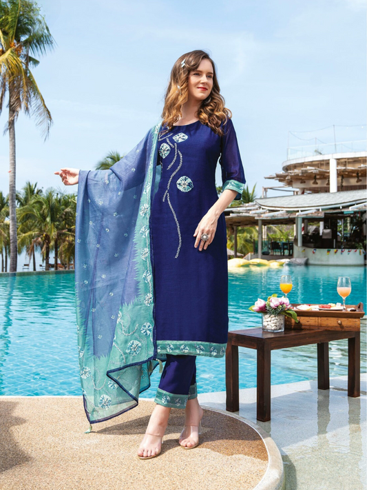 Navy Blue Silk Salwar Kameez