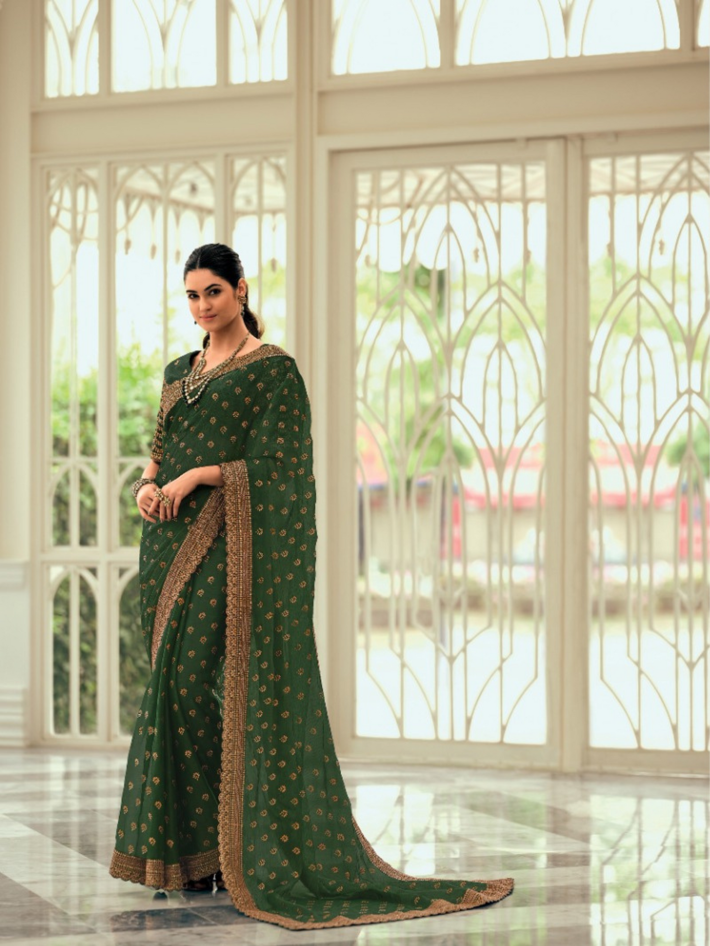 Leaf Green Embroidered Saree