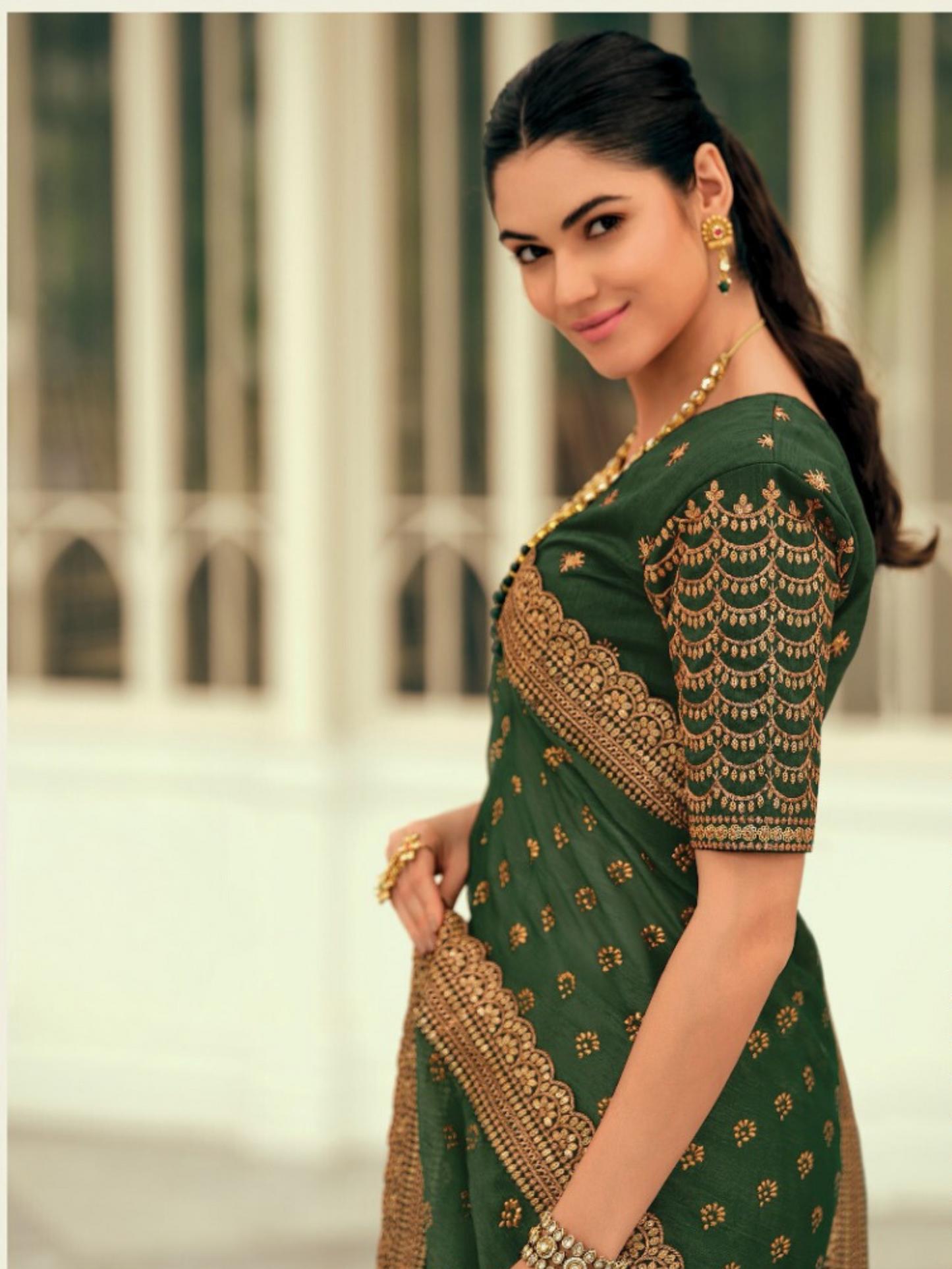 Leaf Green Embroidered Saree