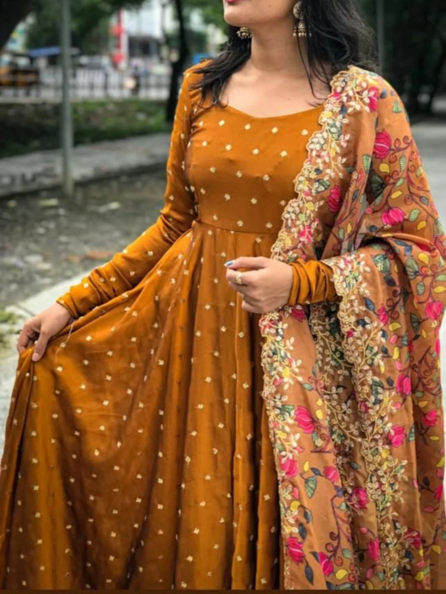 Brown Floral Anarkali