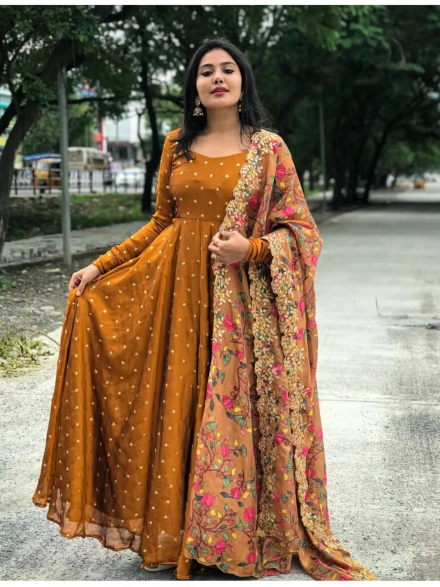 Brown Floral Anarkali