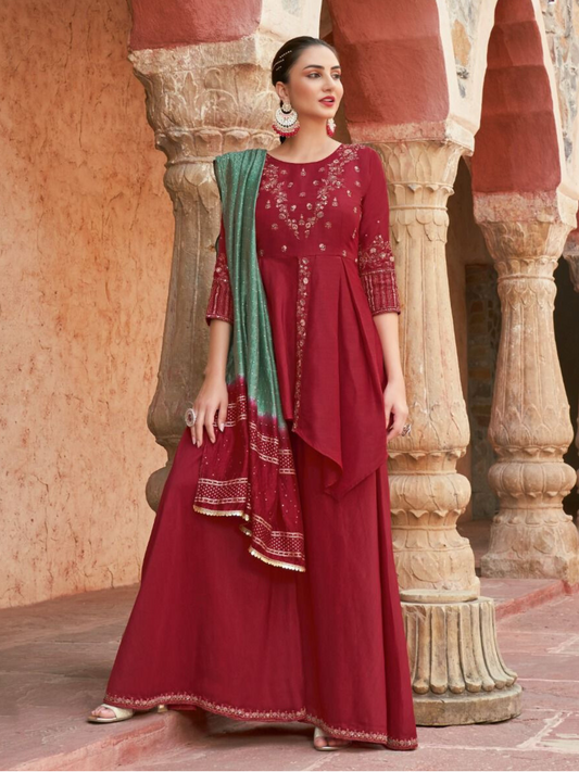 Tas Red Sharara Suit