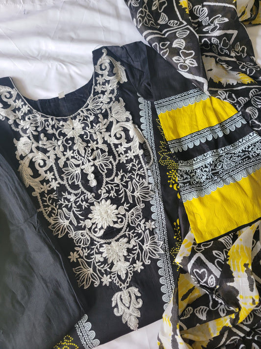 Black Yellow Lawn Cotton Salwar Kameez