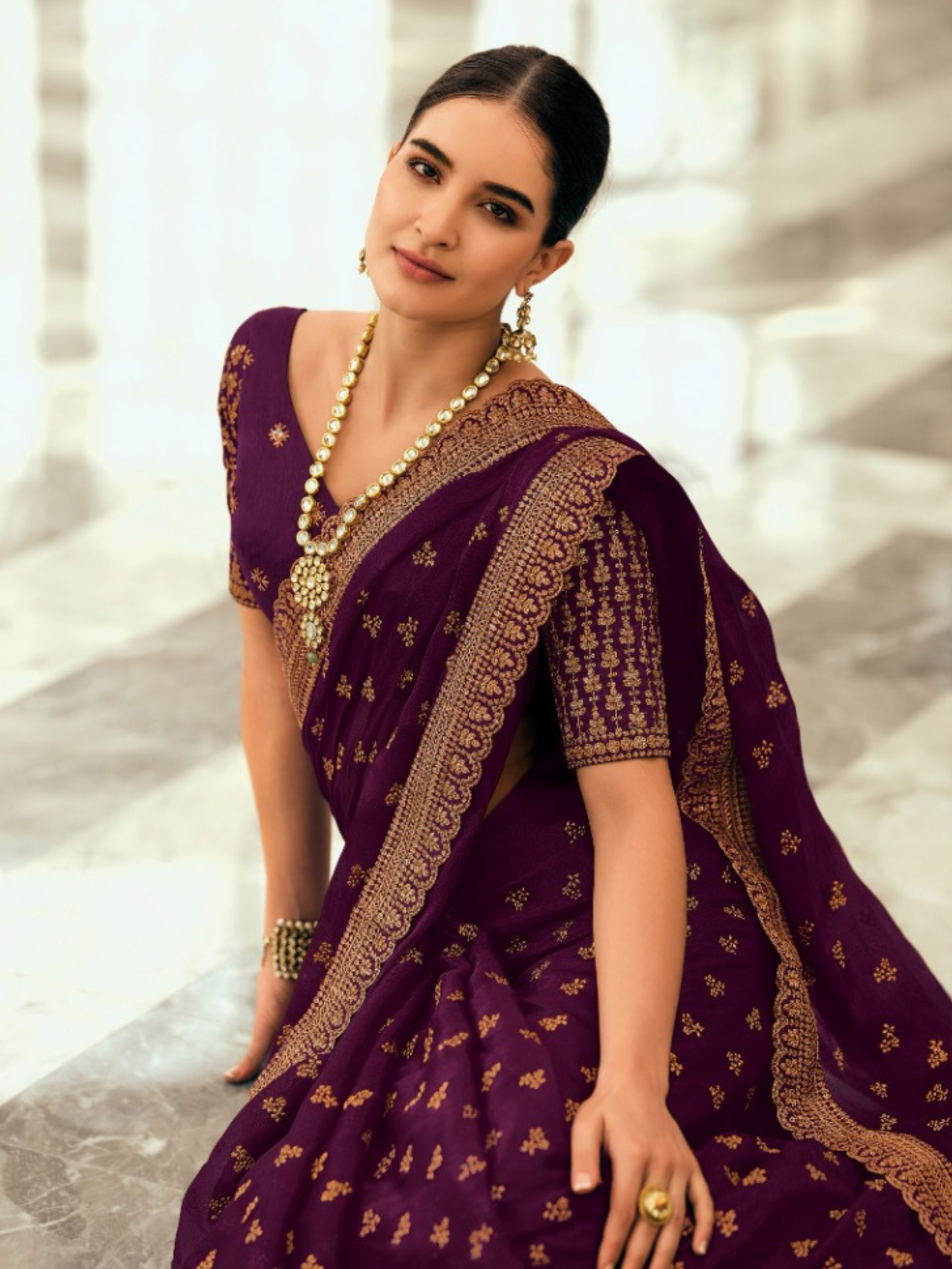 Maroon Silk Embroidered Saree