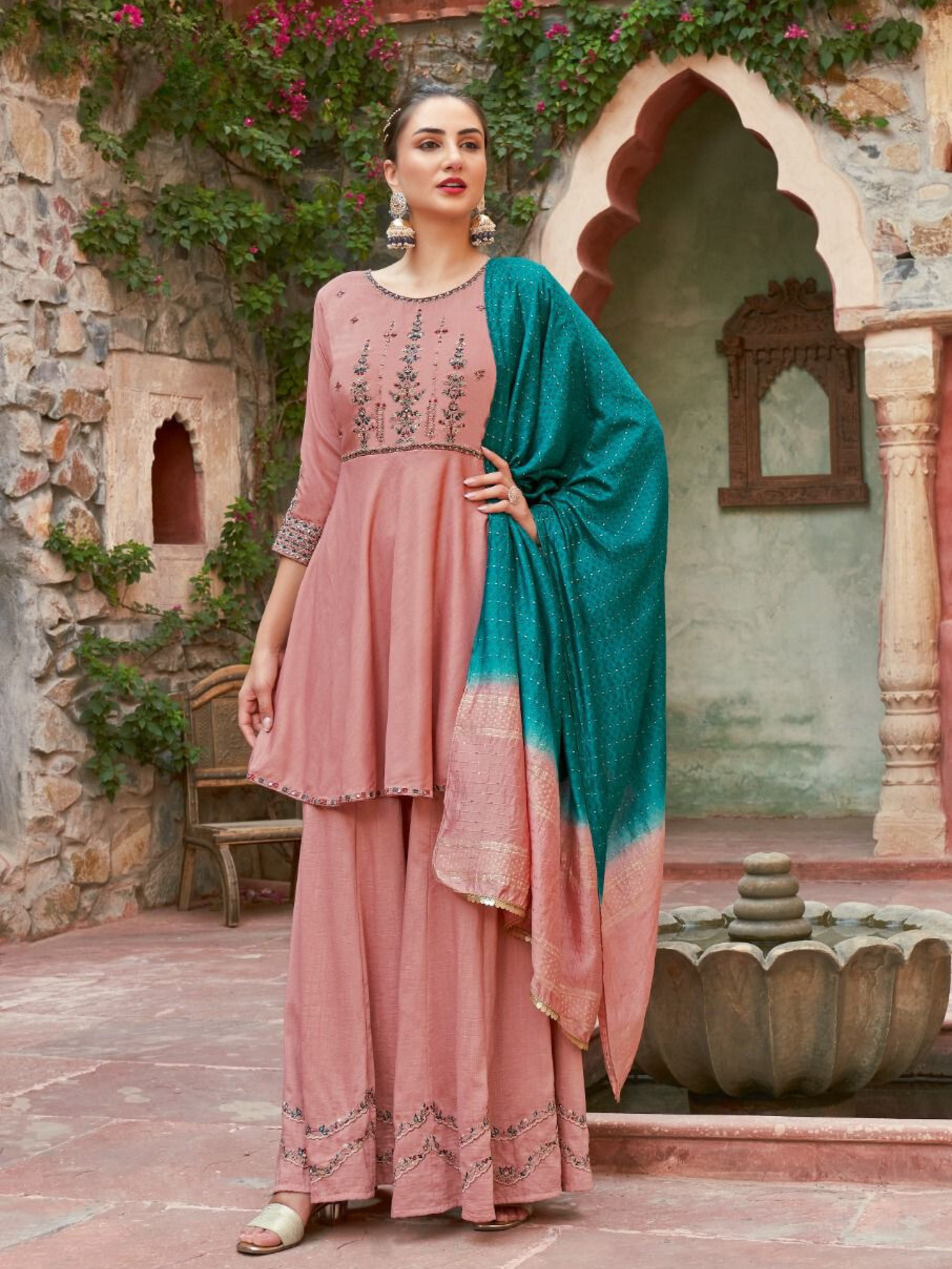 Tas Pink Chinon Sharara Suit