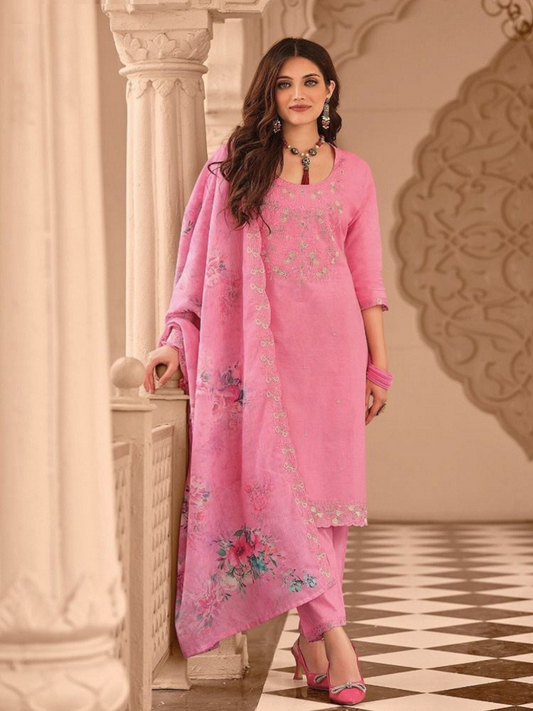 Pink salwar kameez heavy self embroidery