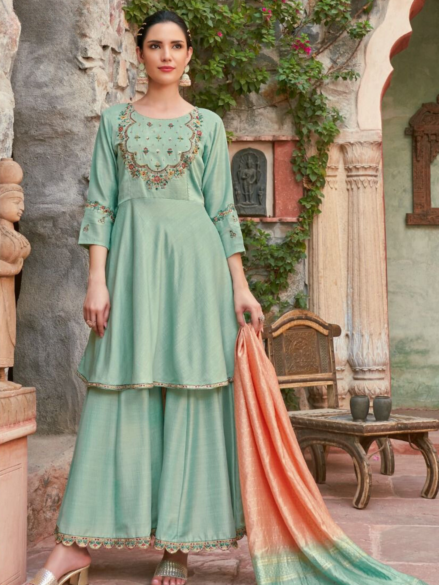 Tas Pastel Mint Sharara Suit