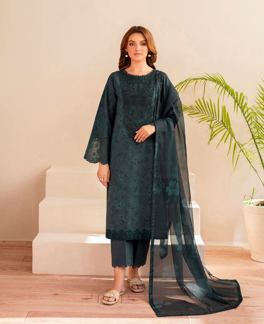 Dark Green Lawn Salwar Kameez