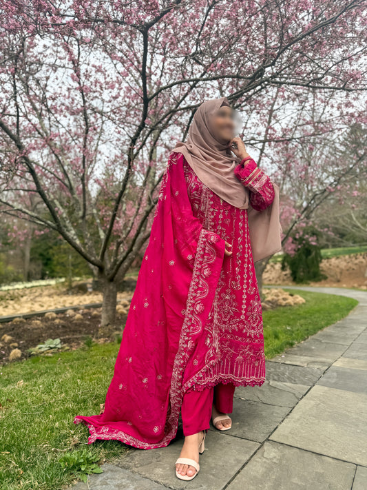 Hot Pink Chiffon Salwar Kameez