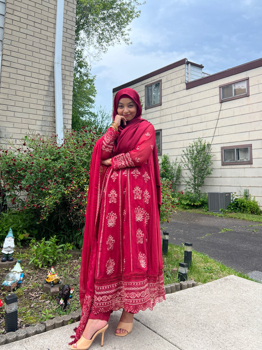 Dia Red Anarkali suit
