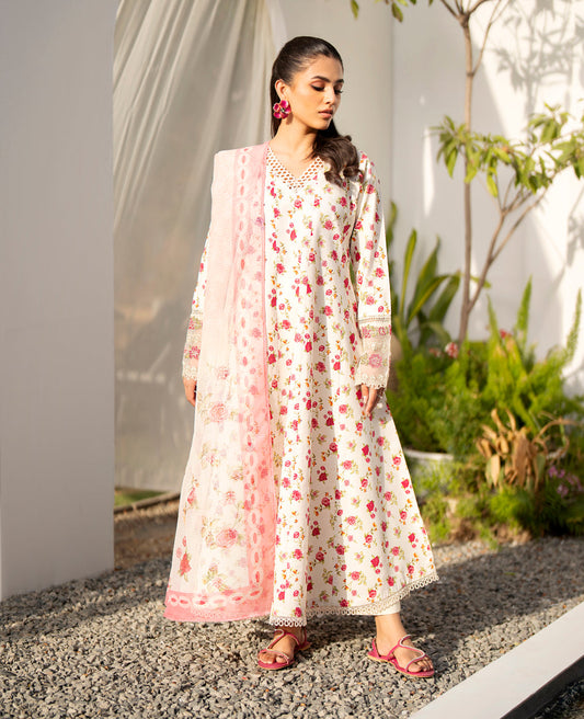 White Floral Lawn Gown Suit
